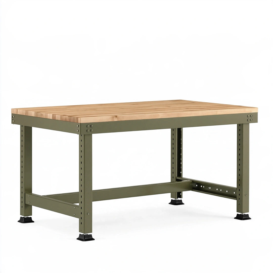Établi 120 x 60 x 90 cm en bois et acier vert style industriel pour atelier
