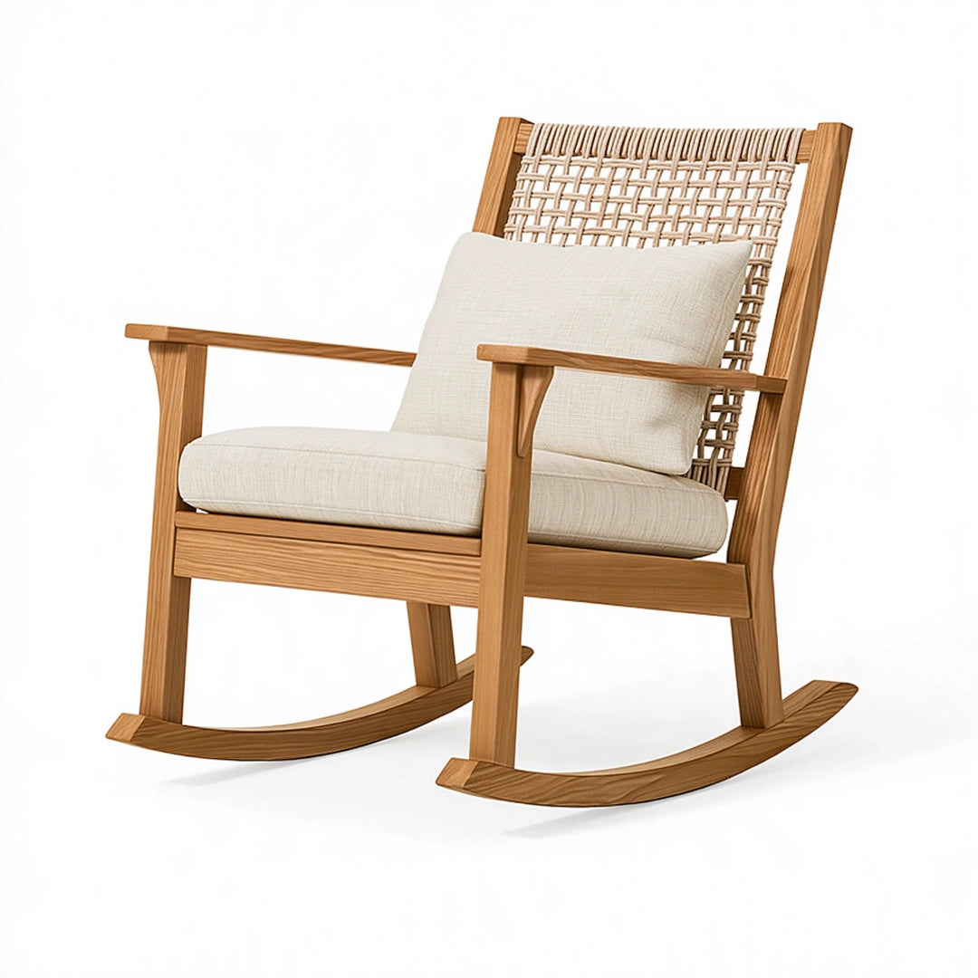 Fauteuil à bascule 68 x 90 x 100 cm en bois naturel et cordage beige style scandinave