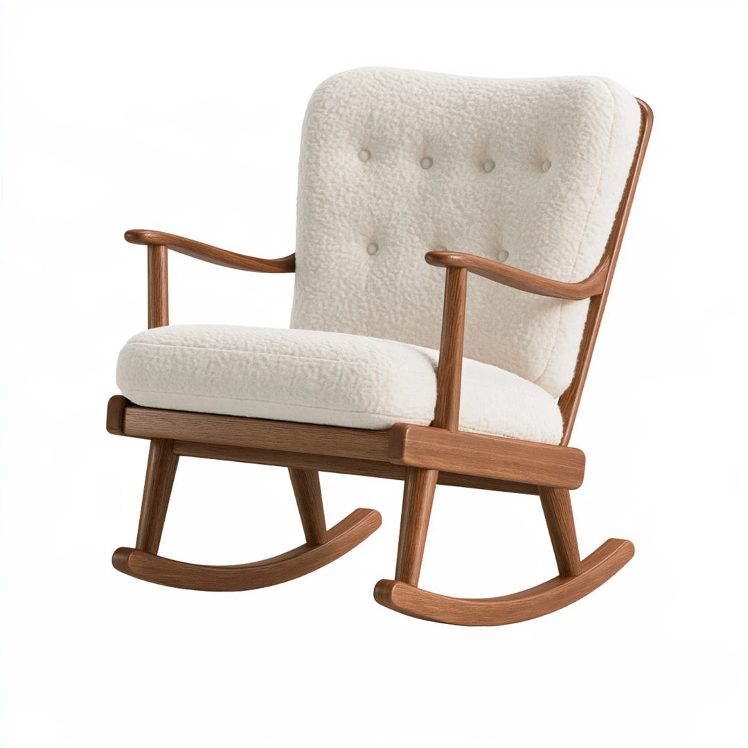 Fauteuil à bascule 68 x 92 x 98 cm bois brun tissu bouclette écru style scandinave