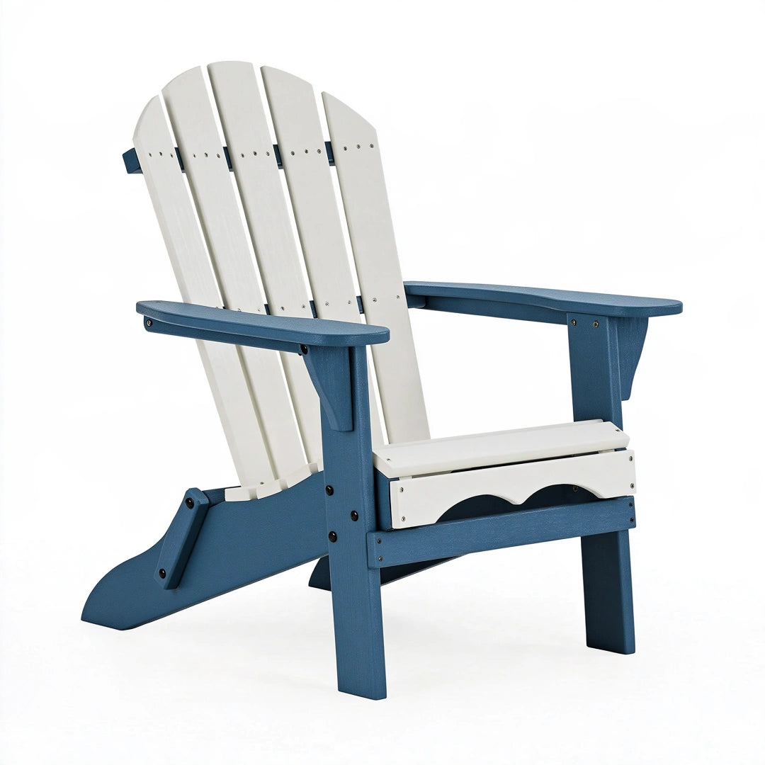 Fauteuil de jardin Adirondack 79 x 91 x 98 cm en bois bleu blanc à dossier incliné