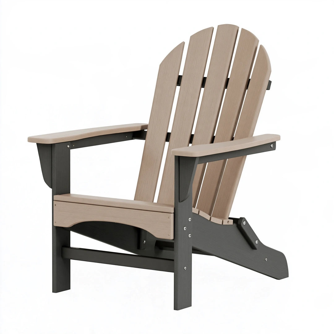 Fauteuil de jardin Adirondack 83 cm plastique aspect bois beige et anthracite avec accoudoirs