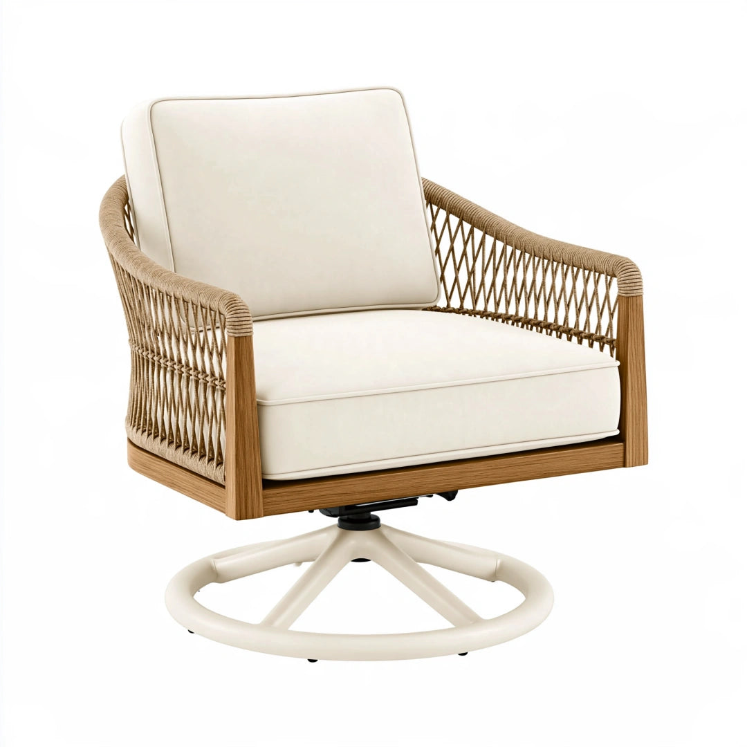 Fauteuil pivotant 82 x 78 x 87 cm en bois et corde beige style naturel