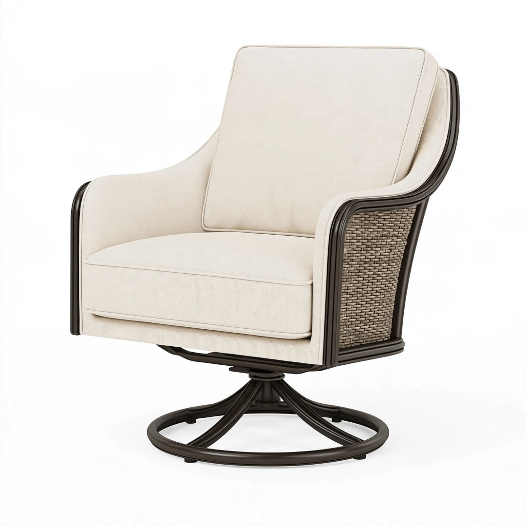 Fauteuil pivotant 82 x 85 x 95 cm en tissu beige et métal noir style contemporain