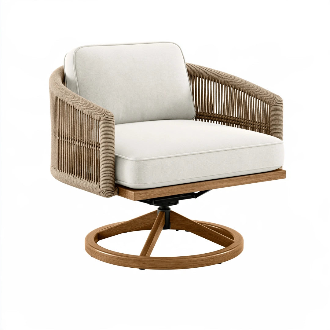 Fauteuil pivotant 80 x 78 x 82 cm en bois et cordage beige style naturel
