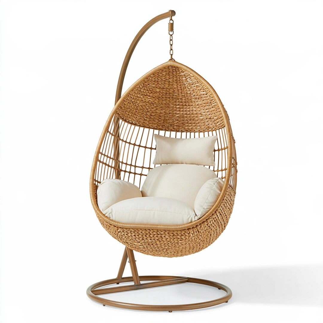 Fauteuil suspendu 105 x 105 x 195 cm en rotin naturel et acier marron pour intérieur style bohème