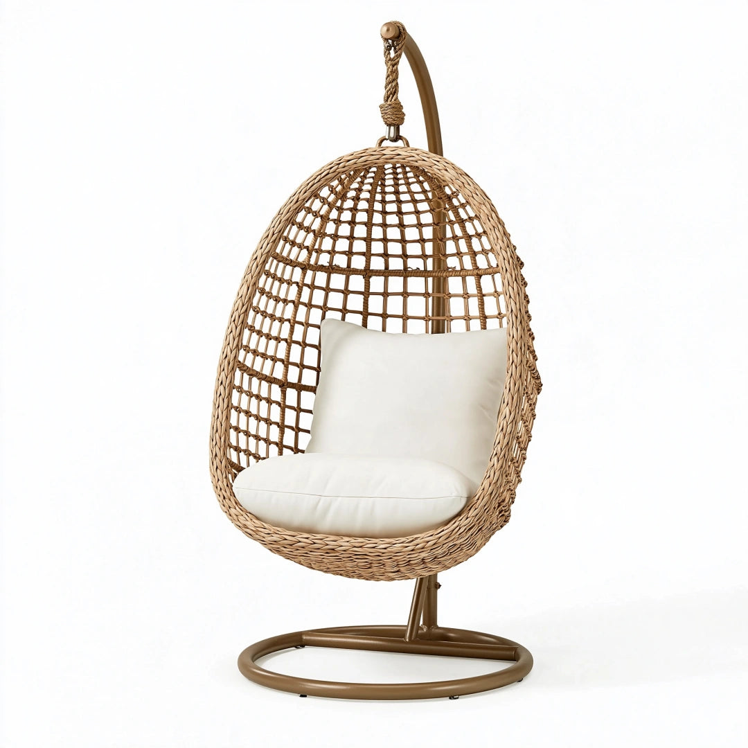 Fauteuil suspendu 105 x 105 x 195 cm en rotin naturel avec pied intérieur
