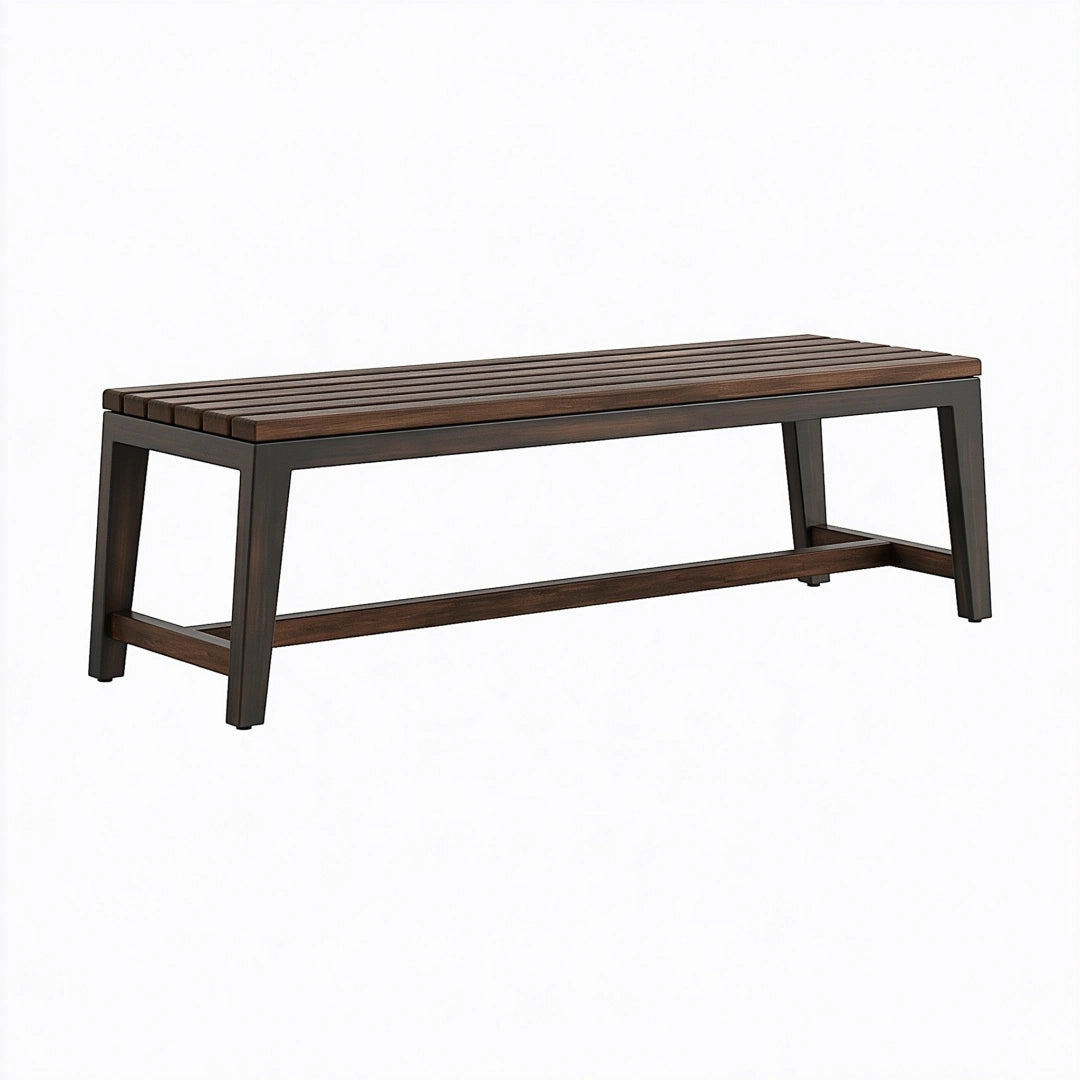 Banc de jardin 120 x 40 x 45 cm en bois marron et métal noir à lattes