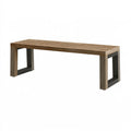 Banc de jardin 150 cm en bois brun et métal noir à lattes contemporain