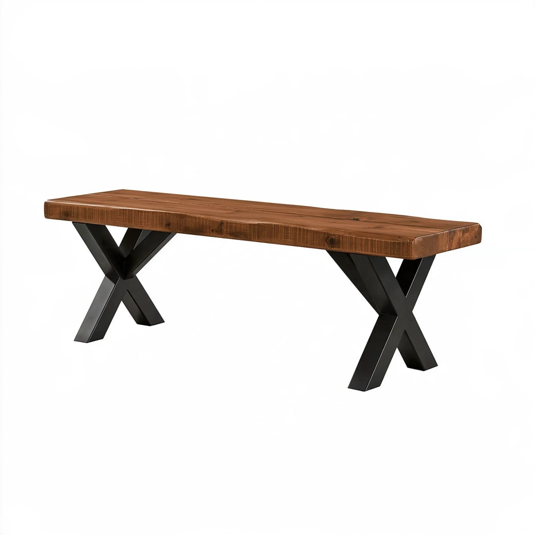 Banc de salle à manger 180 cm en bois brun et métal noir style industriel