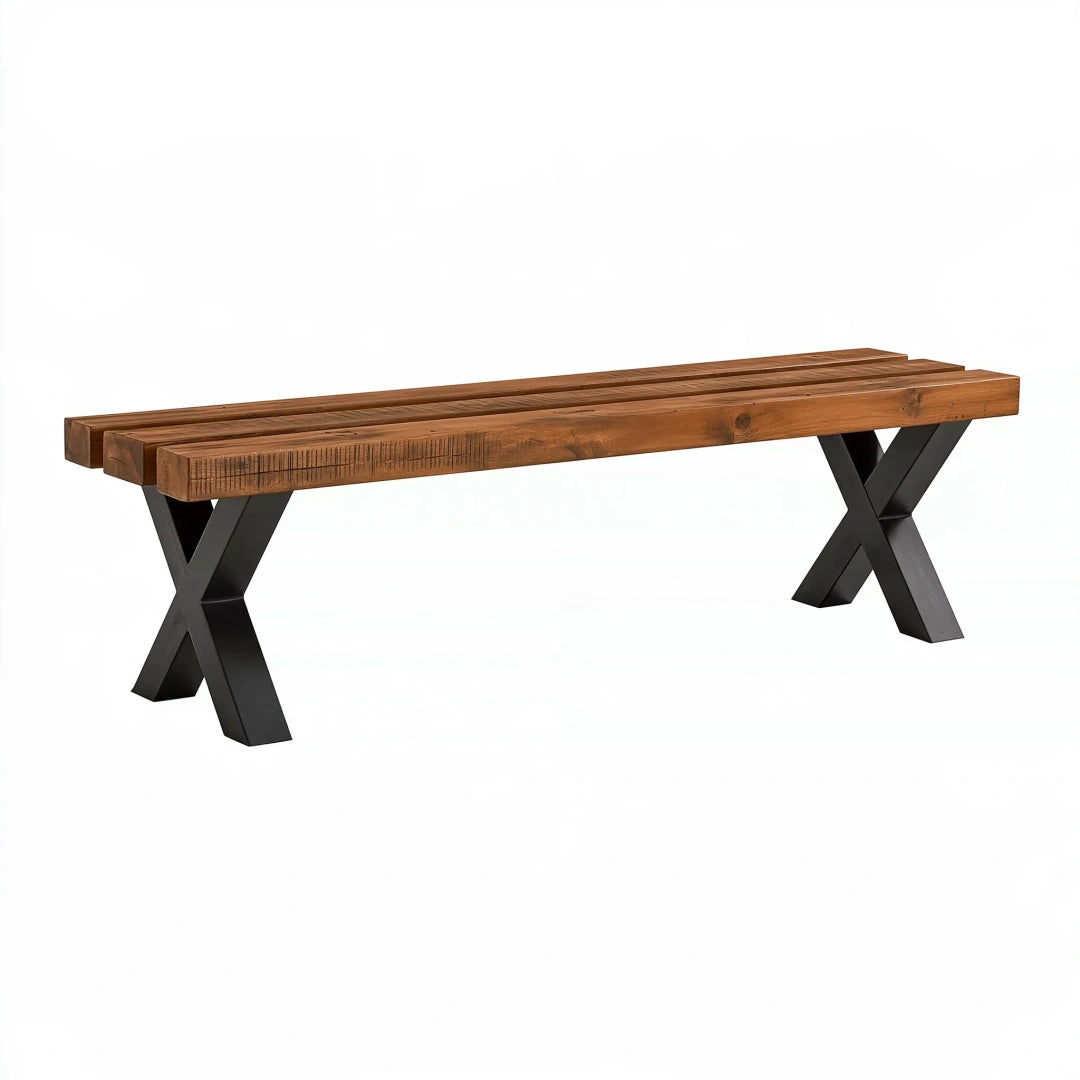 Banc 180 x 35 x 45 cm en bois marron et métal noir style industriel
