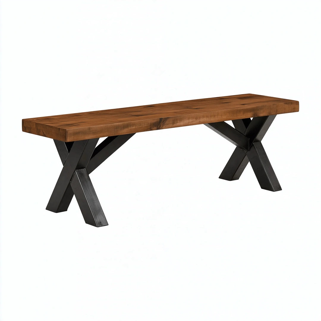 Banc 180 cm en bois marron et métal noir style industriel