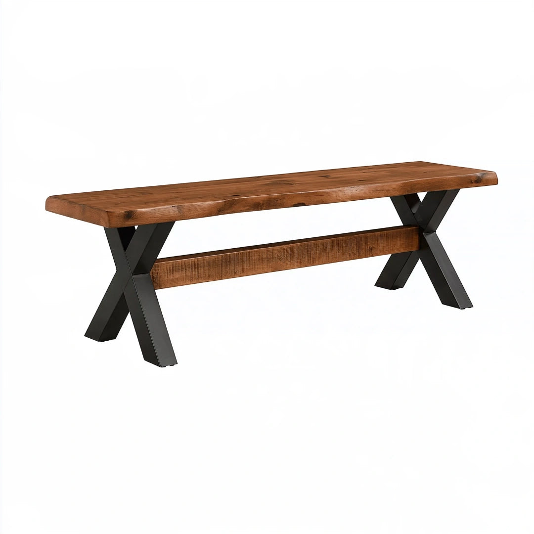 Banc 180 cm en bois brun et métal noir style industriel
